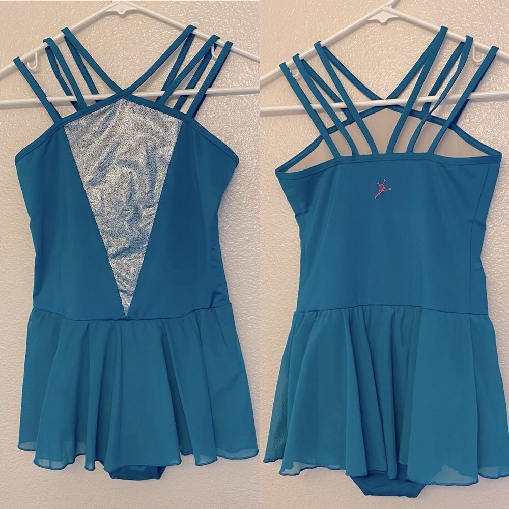 Capezio dance class costume ballet dress leotard lyrical Teal skirt LC child